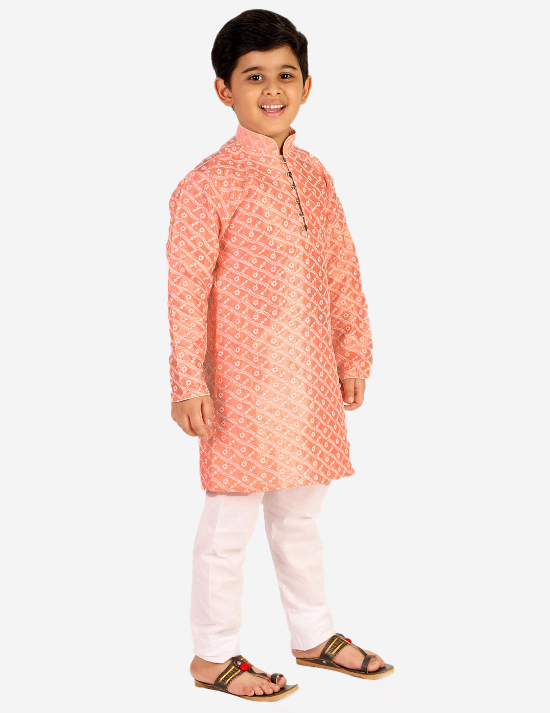 Pro Ethic Boys Kurta Pajama & Waistcoat Set Silk Chicken Design Pink (S-177)