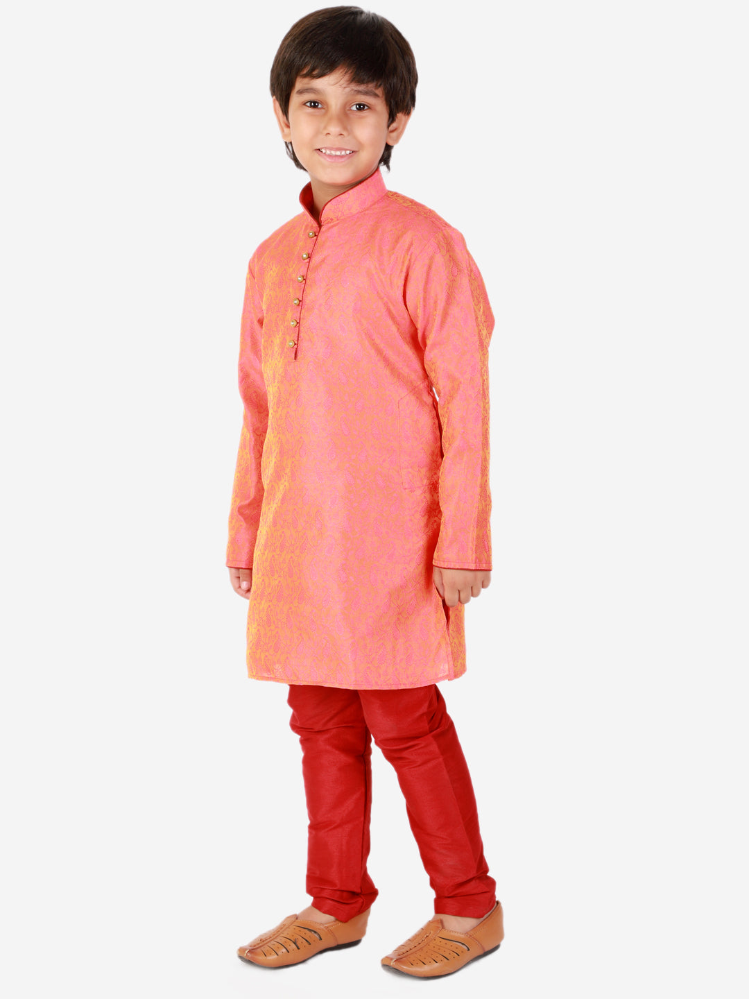 Pro Ethic Silk Kurta Pajama For Boys Pink Floral design S-106