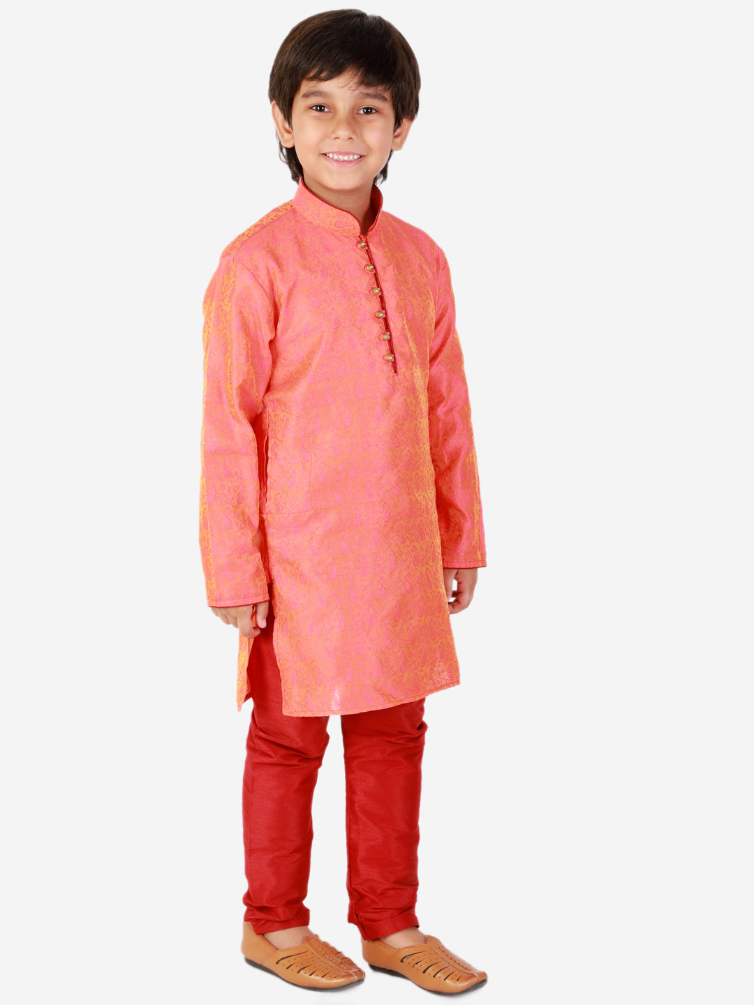 Pro Ethic Silk Kurta Pajama For Boys Pink Floral design S-106