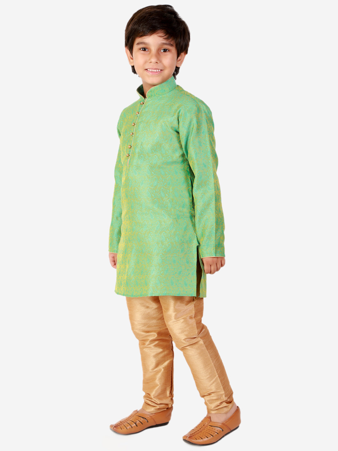 Pro Ethic Silk Kurta Pajama For Boys Iight Green Floral design S-106