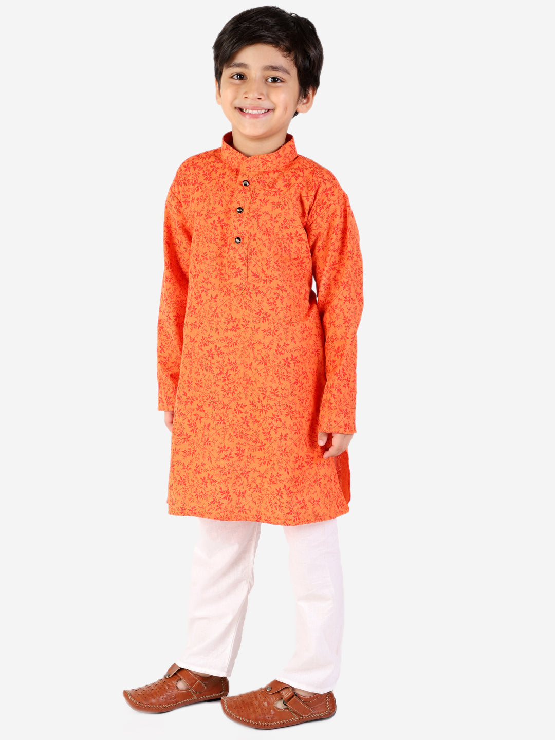 Pro Ethic Boys Orange Kurta Pajama Floral Printed (S-158)