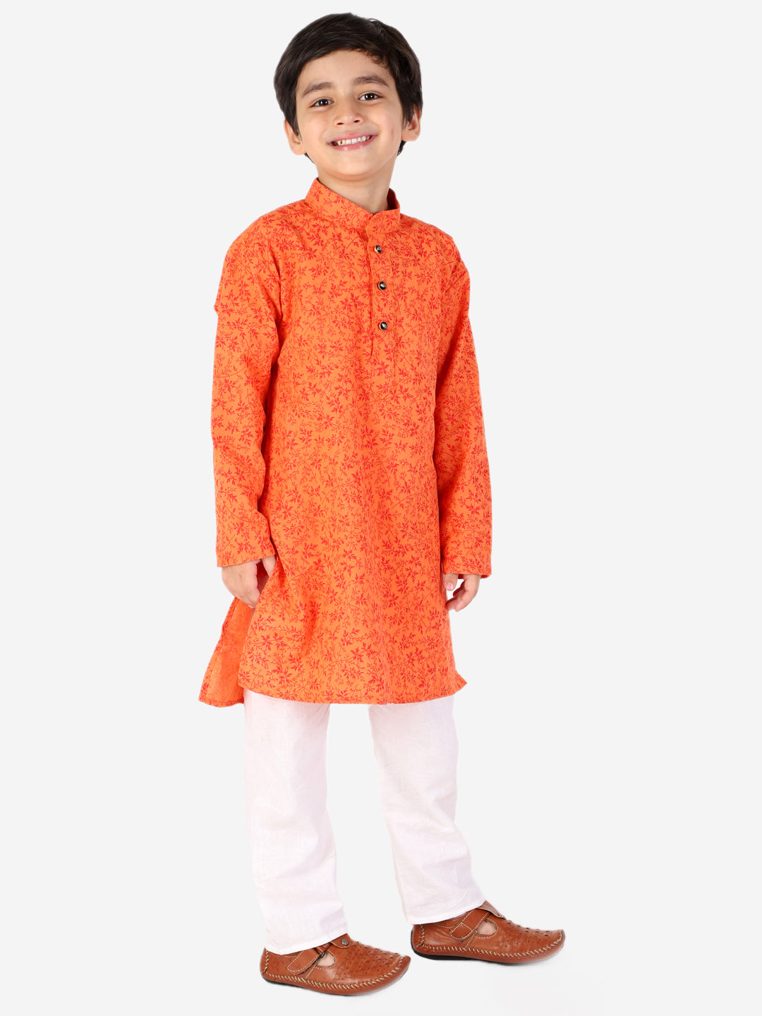 Pro Ethic Boys Orange Kurta Pajama Floral Printed (S-158)