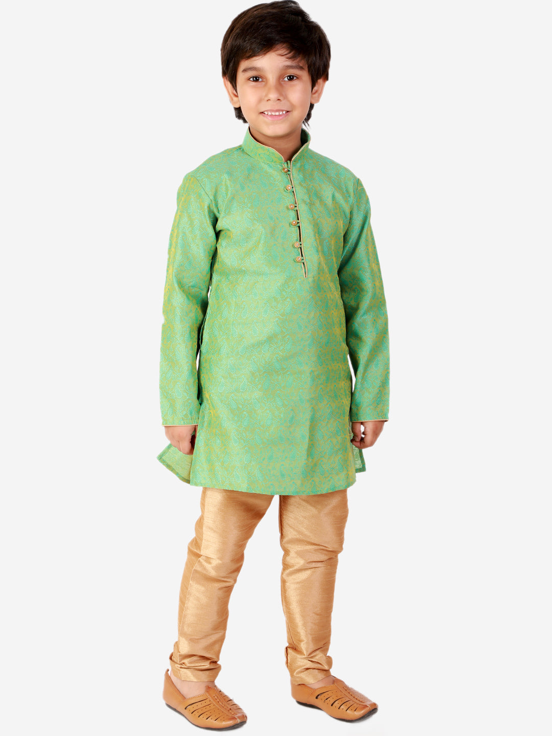 Pro Ethic Silk Kurta Pajama For Boys Iight Green Floral design S-106