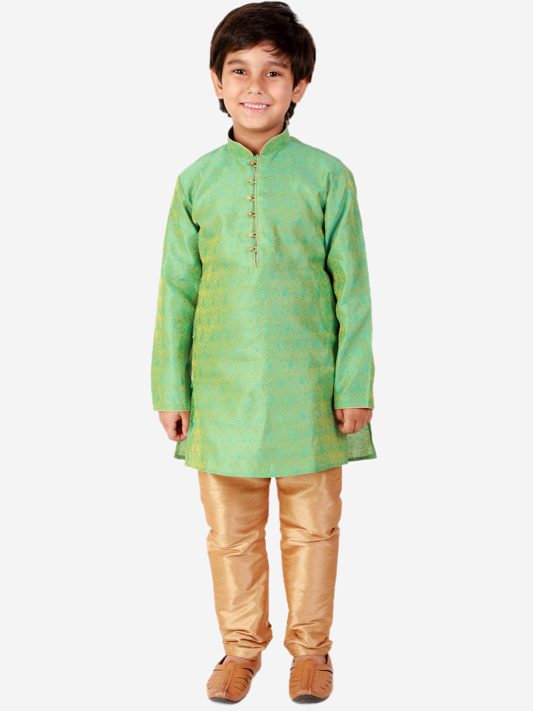 Pro Ethic Silk Kurta Pajama For Boys Iight Green Floral design S-106