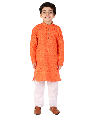 Pro Ethic Boys Orange Kurta Pajama Floral Printed (S-158)