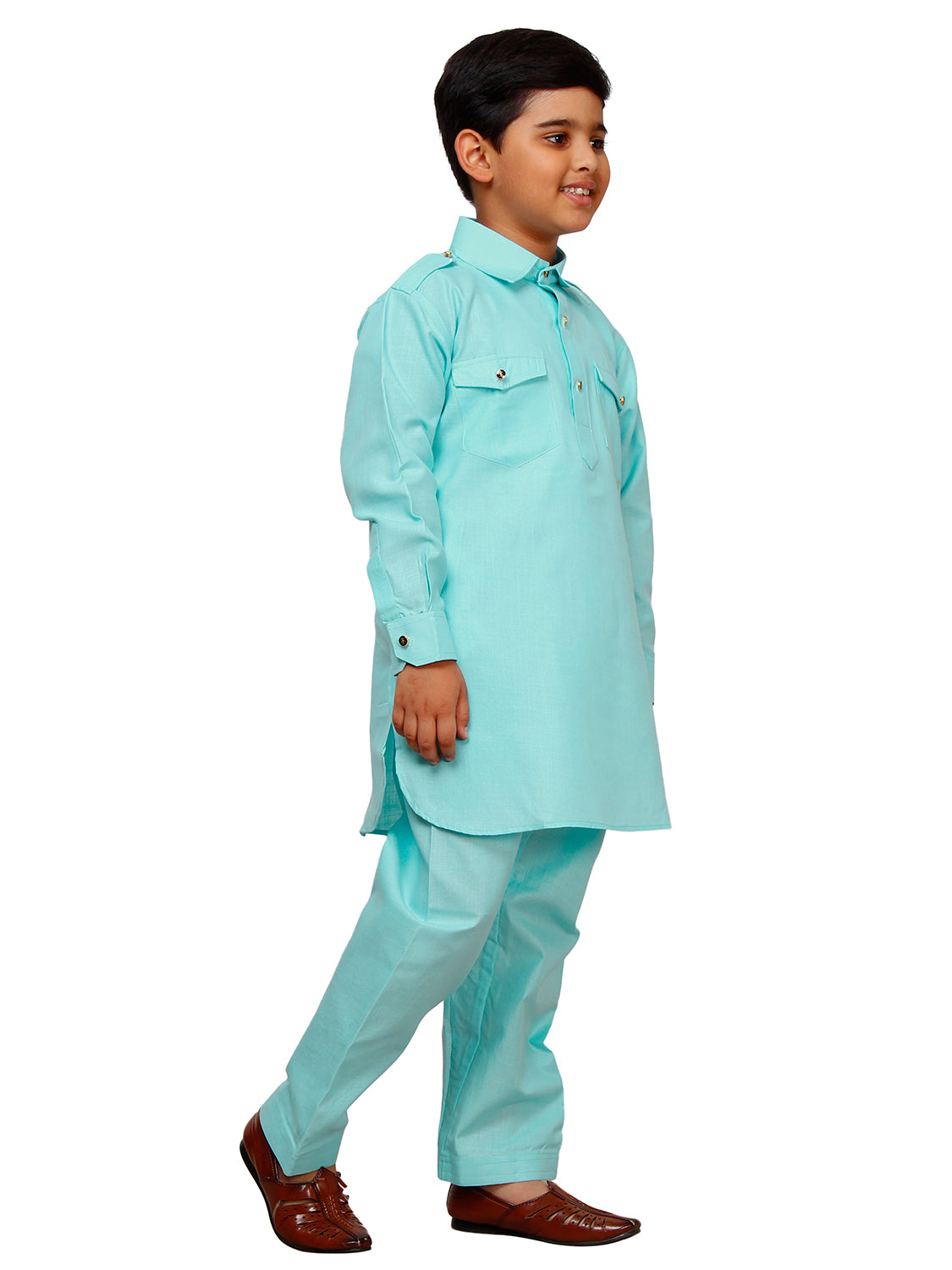 Pro Ethic Father Son Same Dress Kurta Pajama Set Cotton Firozi B-116