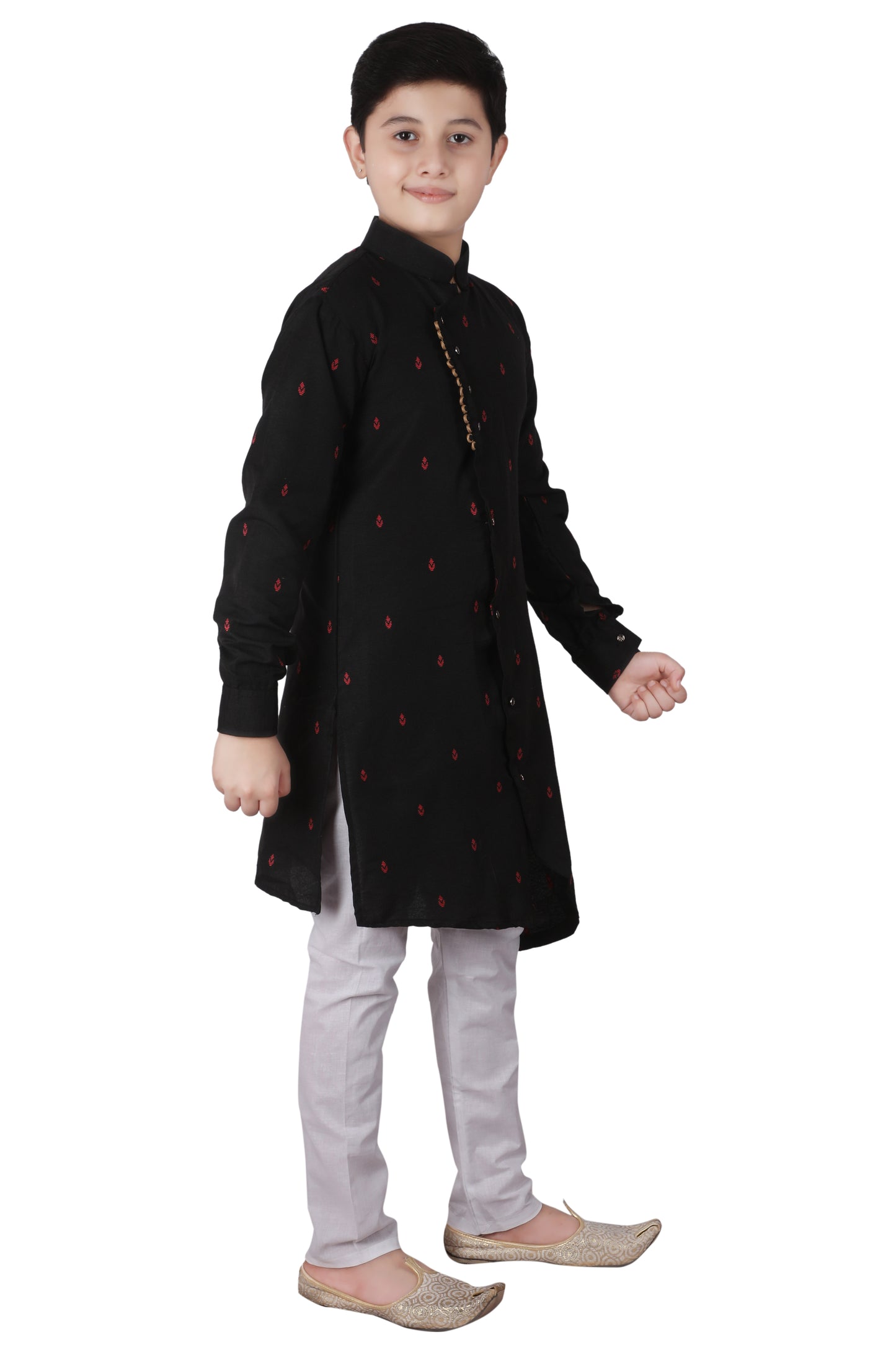 Black Cotton Kurta Pajama Set For Boys