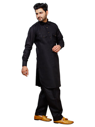 Pro Ethic Men's Pathani Kurta pajama set - Printed | Cotton | Black | (A-116)
