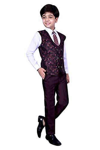 Pro Ethic Three Piece Suit For Boys Cotton Maroon Floral Print T-117