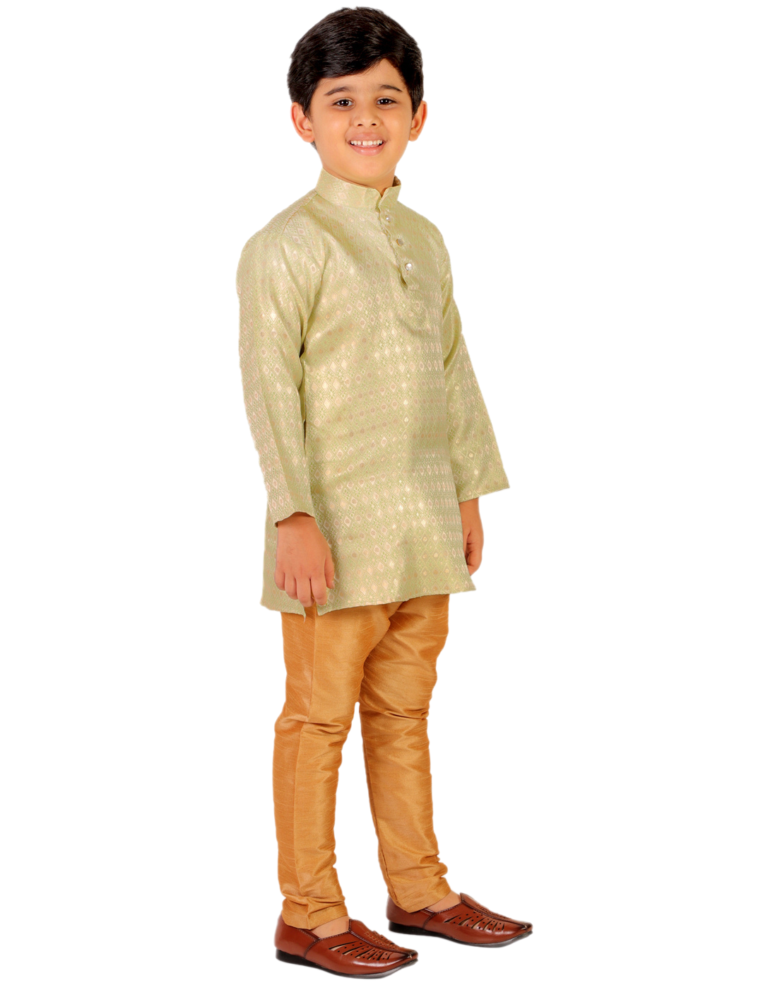 Pro Ethic Boys Kurta Pajama Set Silk Emblished Design Green (S-170)