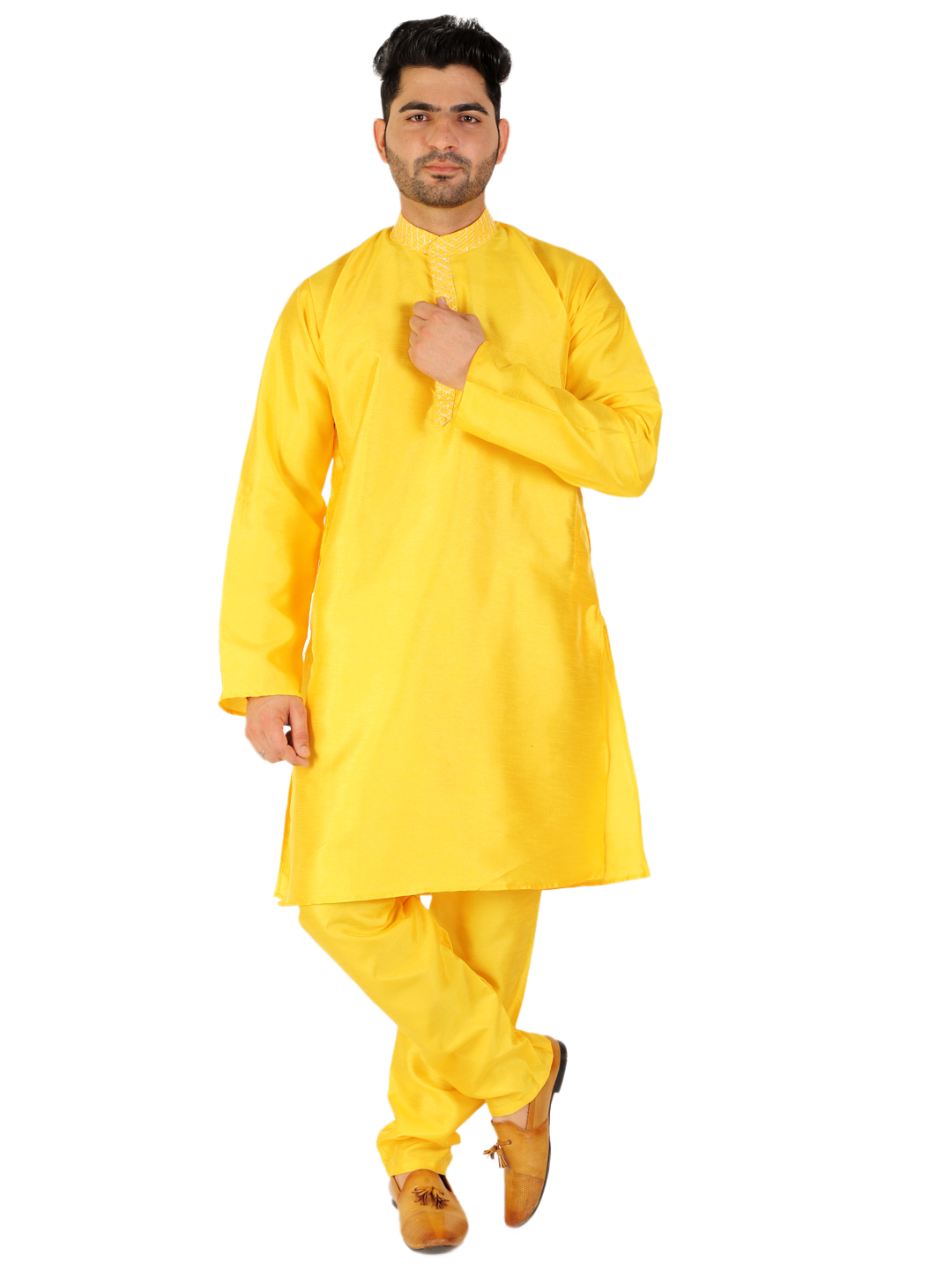 Pro Ethic Men's Kurta Pajama Set Silk - Yellow (A-104)