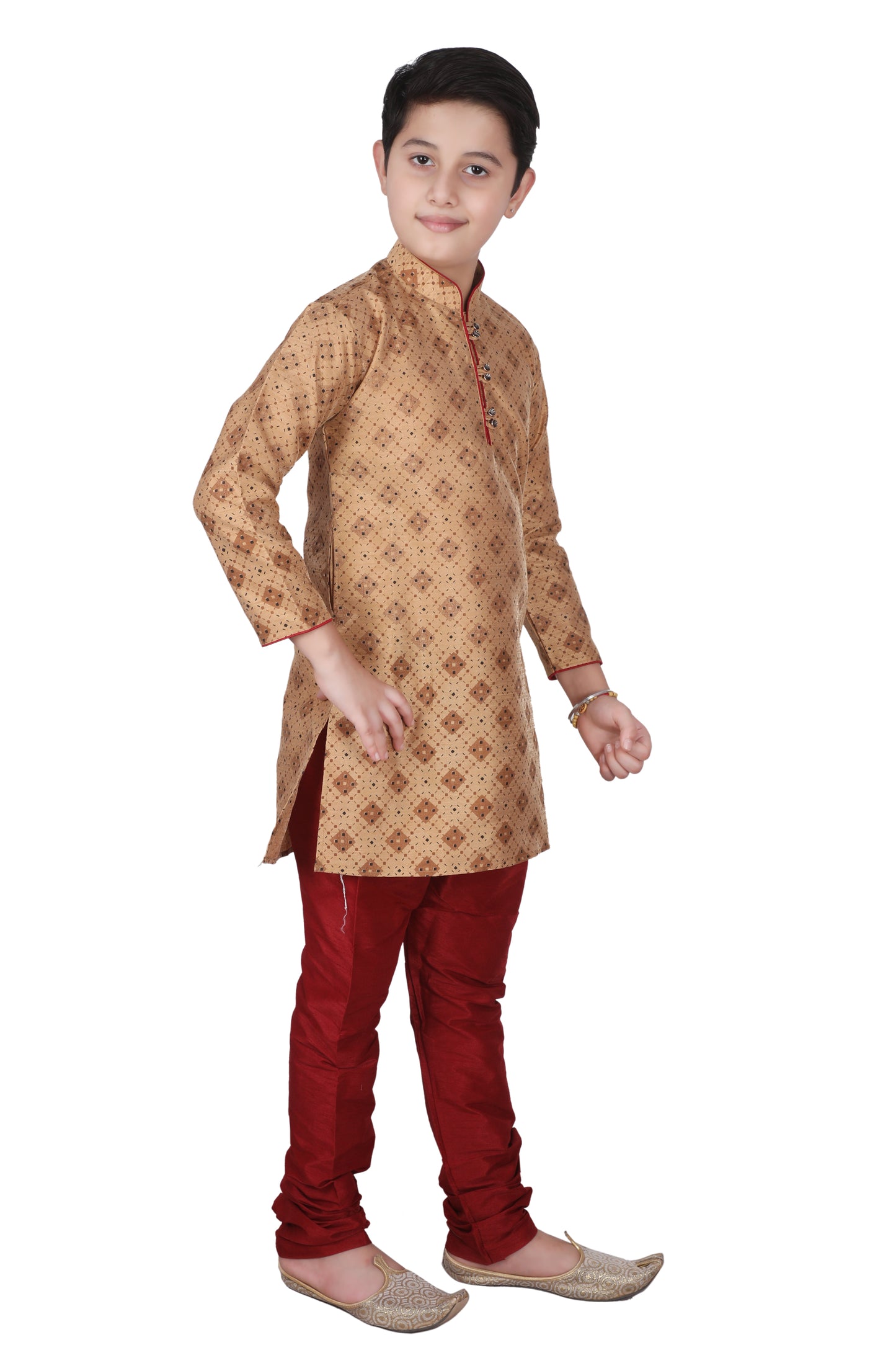 Pro Ethic Kids Kurta Pajama Set Silk Brown s-149