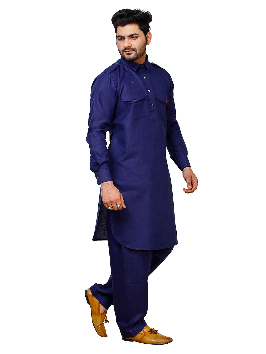 Pro Ethic Men's Pathani Kurta pajama set - Solid | Cotton | Navy Blue | (A-116)