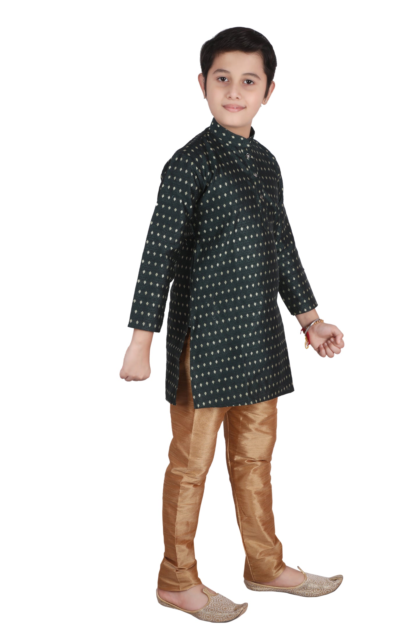 Pro Ethic Kids Kurta Pajama Set Silk Dark Green s-146