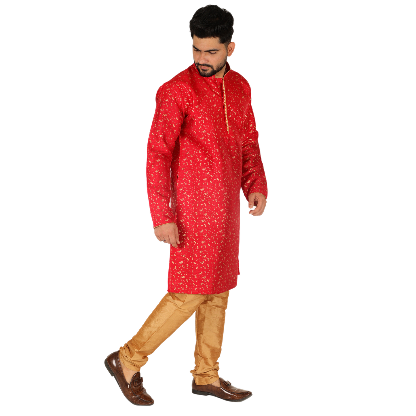 Pro-Ethic Men's Kurta Pajama Silk | Mandarin Collar | Floral Print | Maroon (A-111)