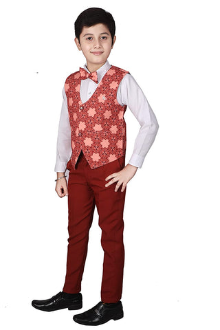 Pro Ethic Three Piece Suit For Boys Cotton Maroon Checked Pattern T-116