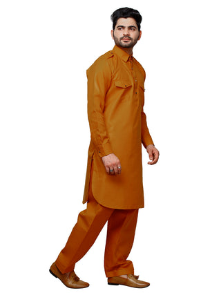 Pro Ethic Men's Pathani Kurta pajama set - Solid | Cotton | Mustard | (A-116)