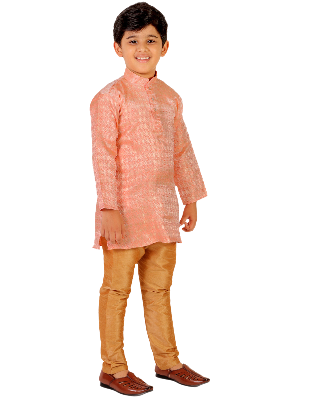 Pro Ethic Boys Kurta Pajama Set Silk Emblished Design Peach (S-170)