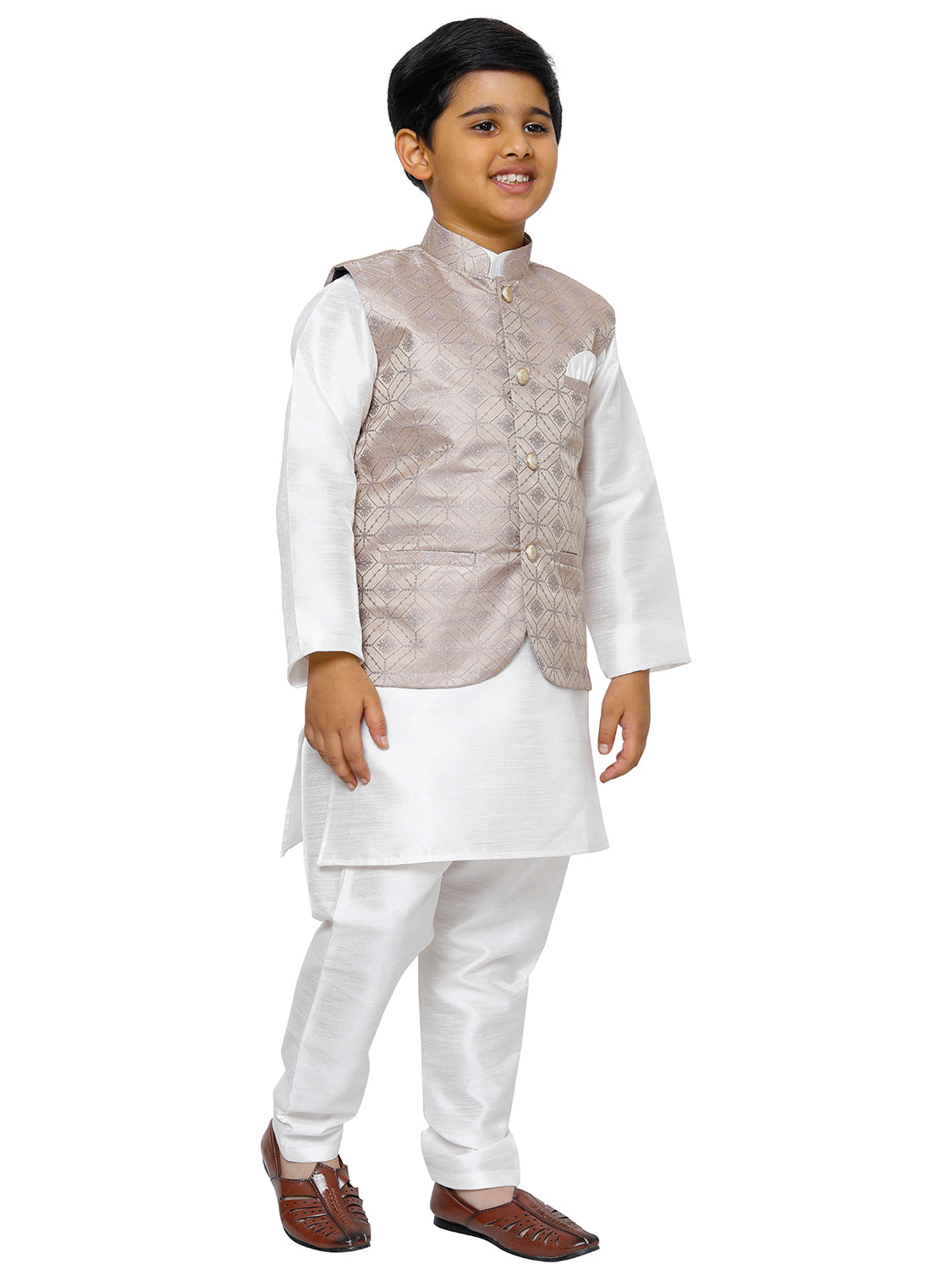 Pro Ethic Kurta Pajama For Boys With Waist Coat Silk Floral Pattern Purple (S-211)