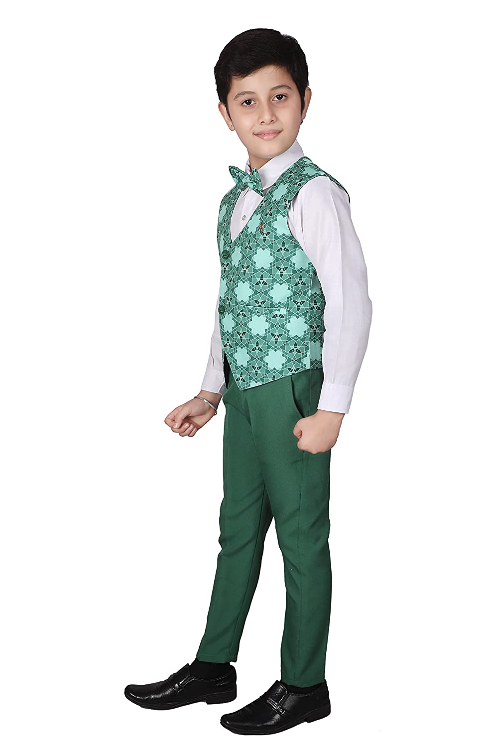 Pro Ethic Three Piece Suit For Boys Cotton Green Checked Pattern T-116