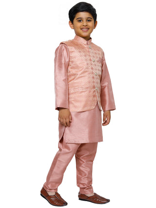 Pro Ethic Kurta Pajama For Boys With Waist Coat Silk Floral Pattern Pink (S-211)