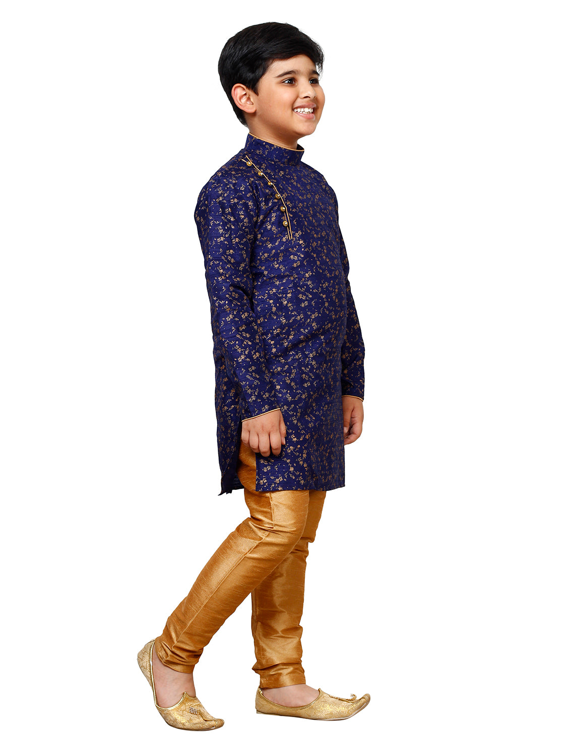 Pro Ethic Kurta Pajama For Boys Silk Floral Navy Blue (S-215)