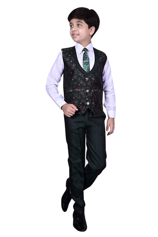Pro Ethic Three Piece Suit For Boys Cotton Dark Green Floral Print T-117