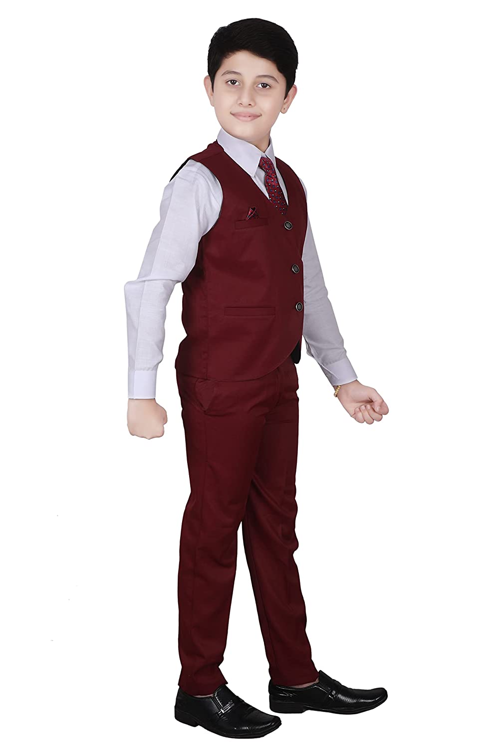 Pro Ethic Three Piece Suit For Boys Cotton Maroon Floral Print T-121