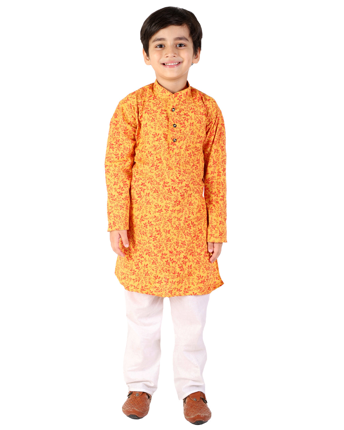 Pro Ethic Boys Yellow Kurta Pajama Floral Printed (S-158)