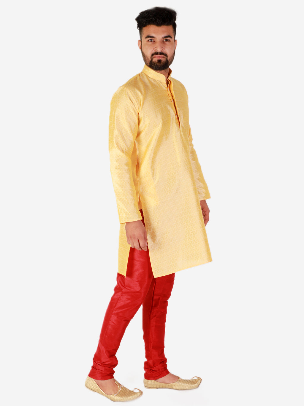 Pro Ethic Yellow Men's Kurta Pajama Silk Self Design (B-101)