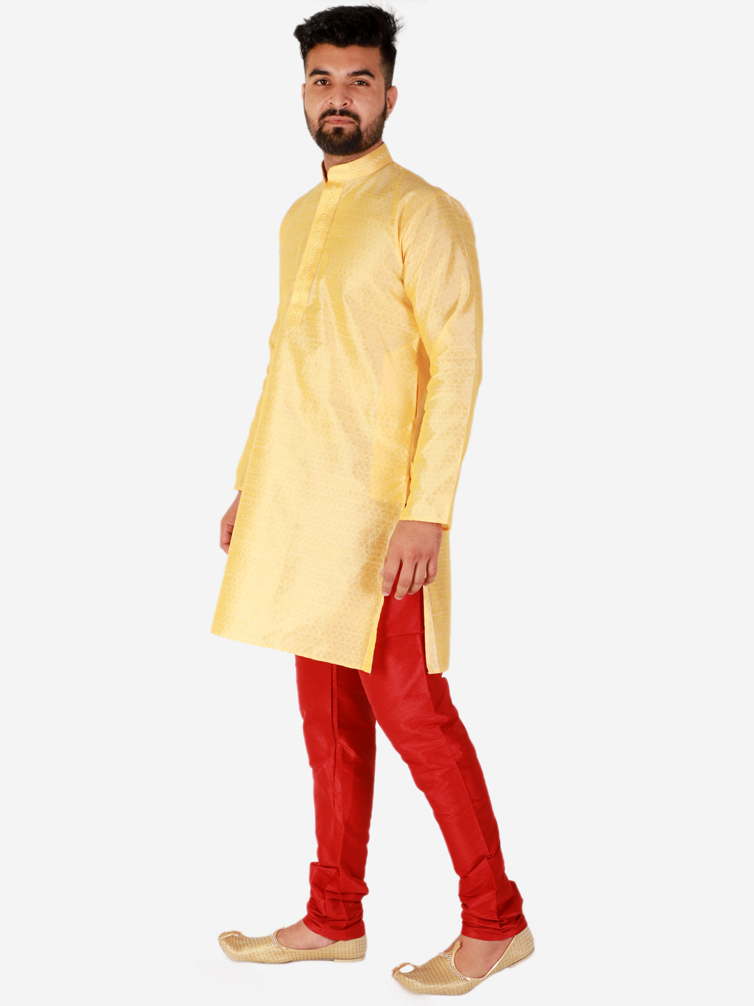 Pro Ethic Yellow Men's Kurta Pajama Silk Self Design (B-101)