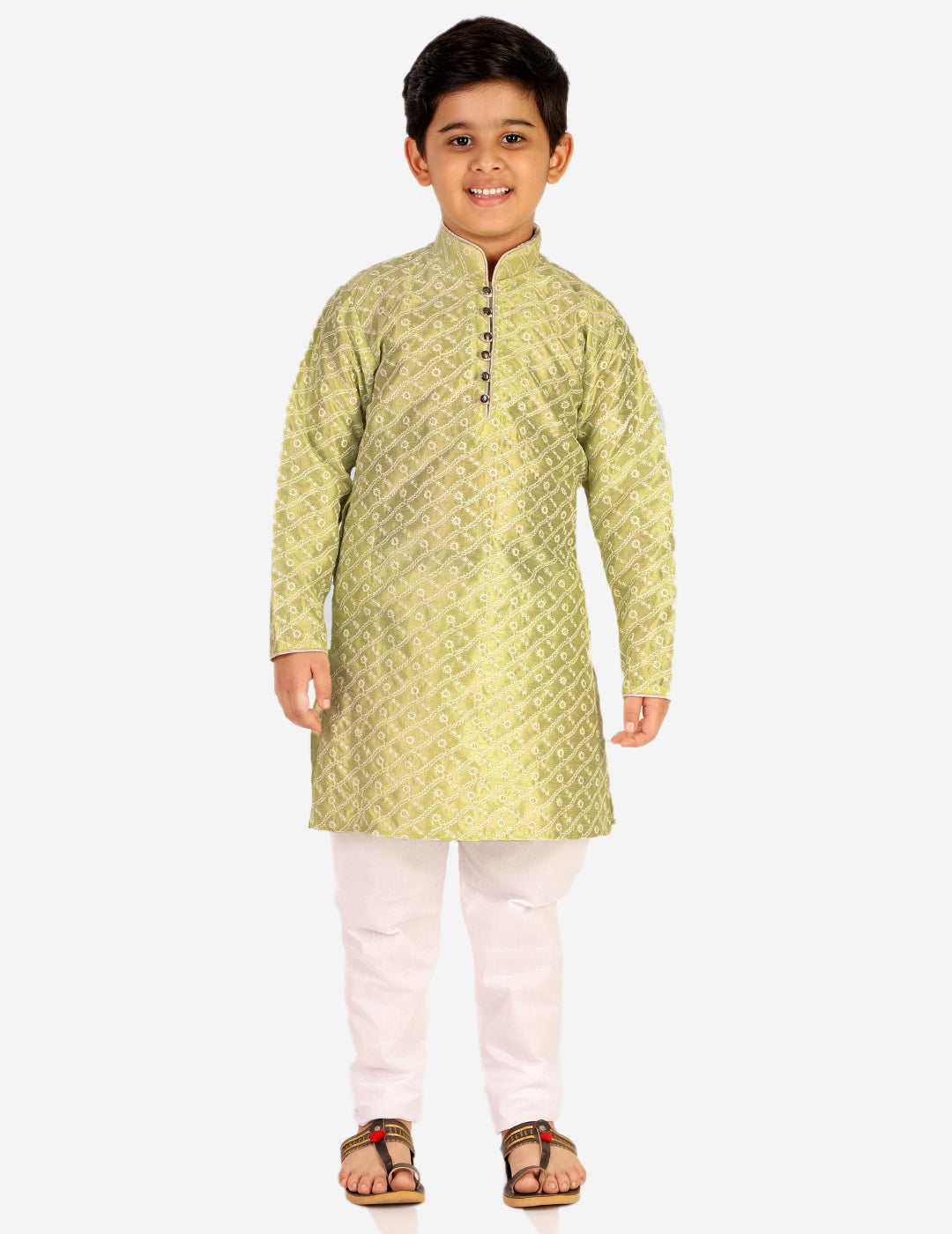 Pro Ethic Boys Kurta Pajama & Waistcoat Set Silk Chicken Design Green (S-177)