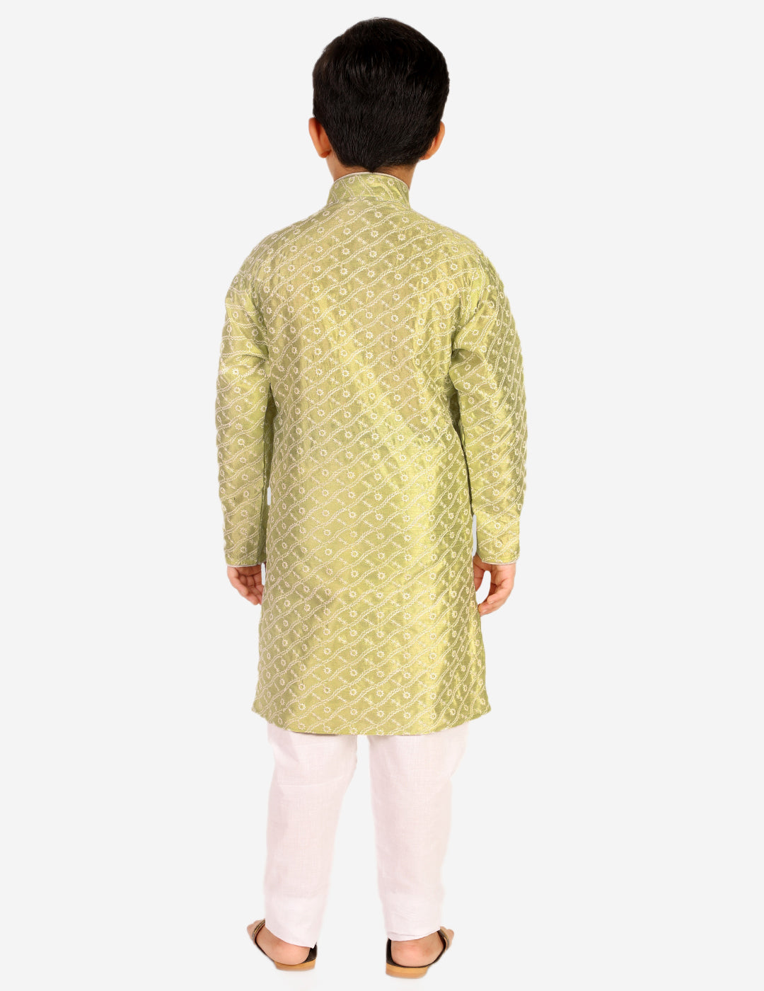 Pro Ethic Boys Kurta Pajama & Waistcoat Set Silk Chicken Design Green (S-177)