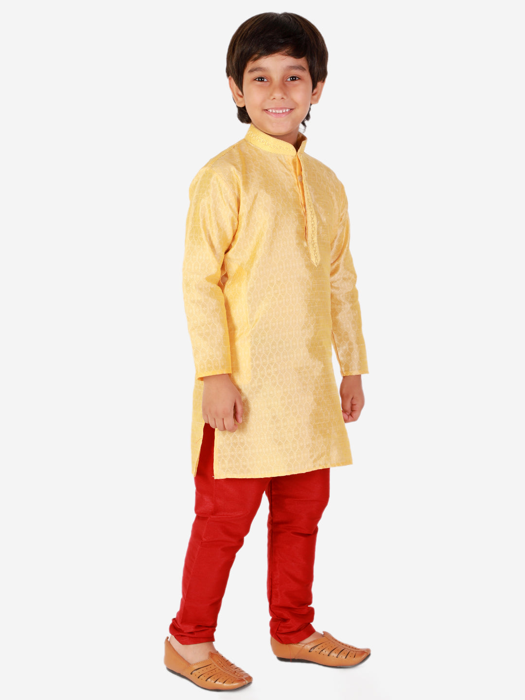 Pro Ethic Silk Kurta Pajama For Boys Yellow Self design S-156