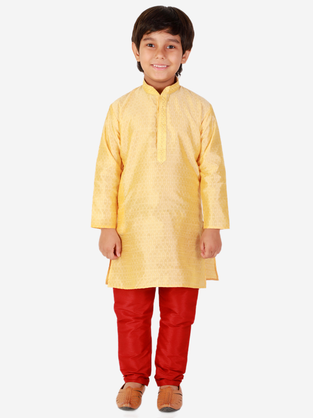 Pro Ethic Silk Kurta Pajama For Boys Yellow Self design S-156