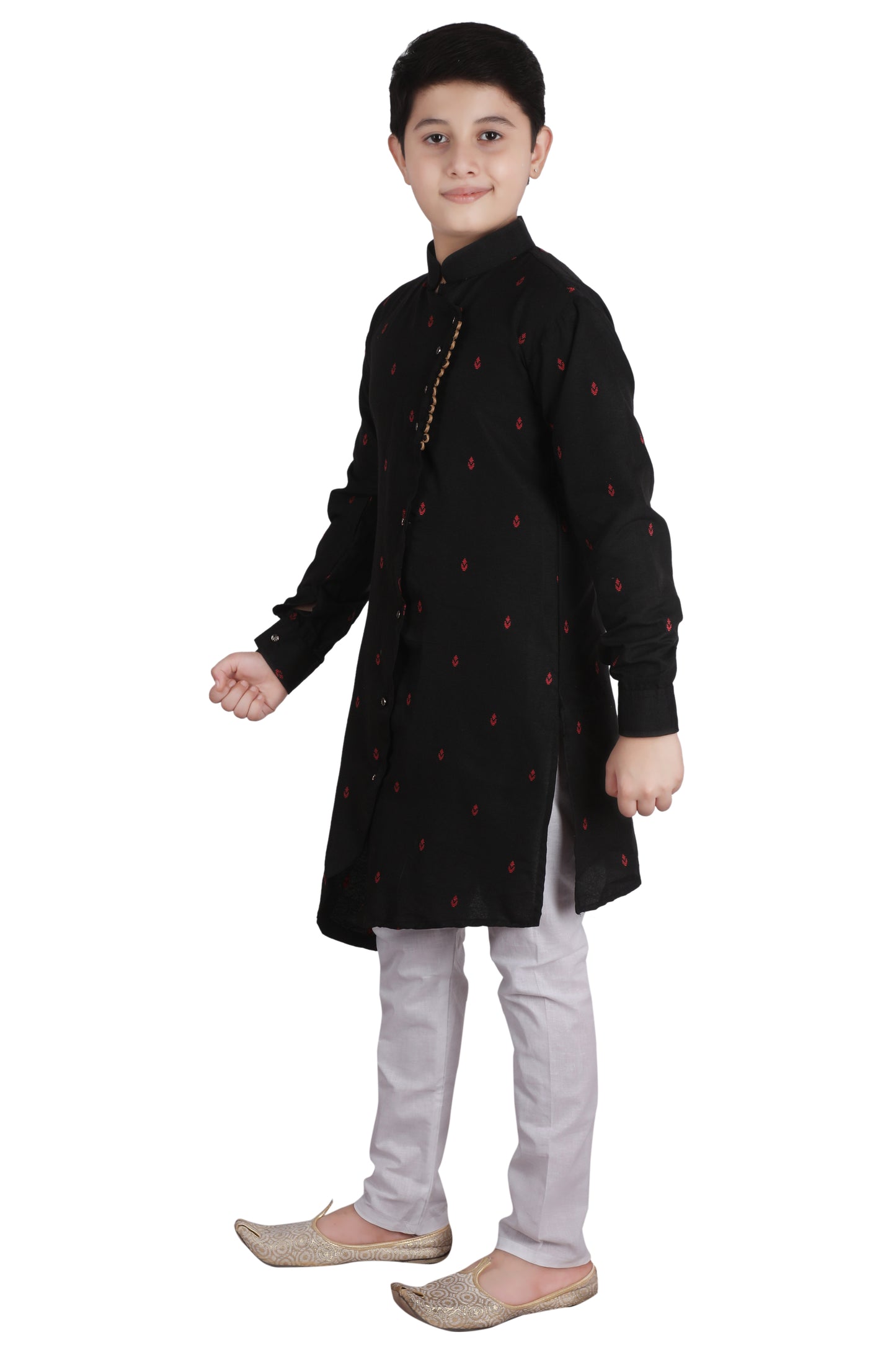 Black Cotton Kurta Pajama Set For Boys