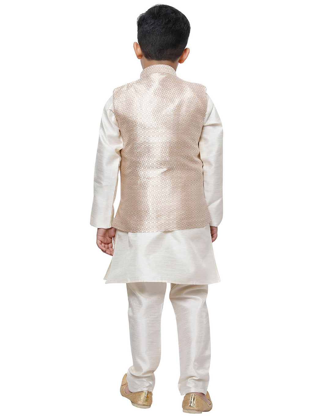 Pro Ethic Kurta Pajama For Boys With Waist Coat Silk Floral Pattern Cream (S-214)
