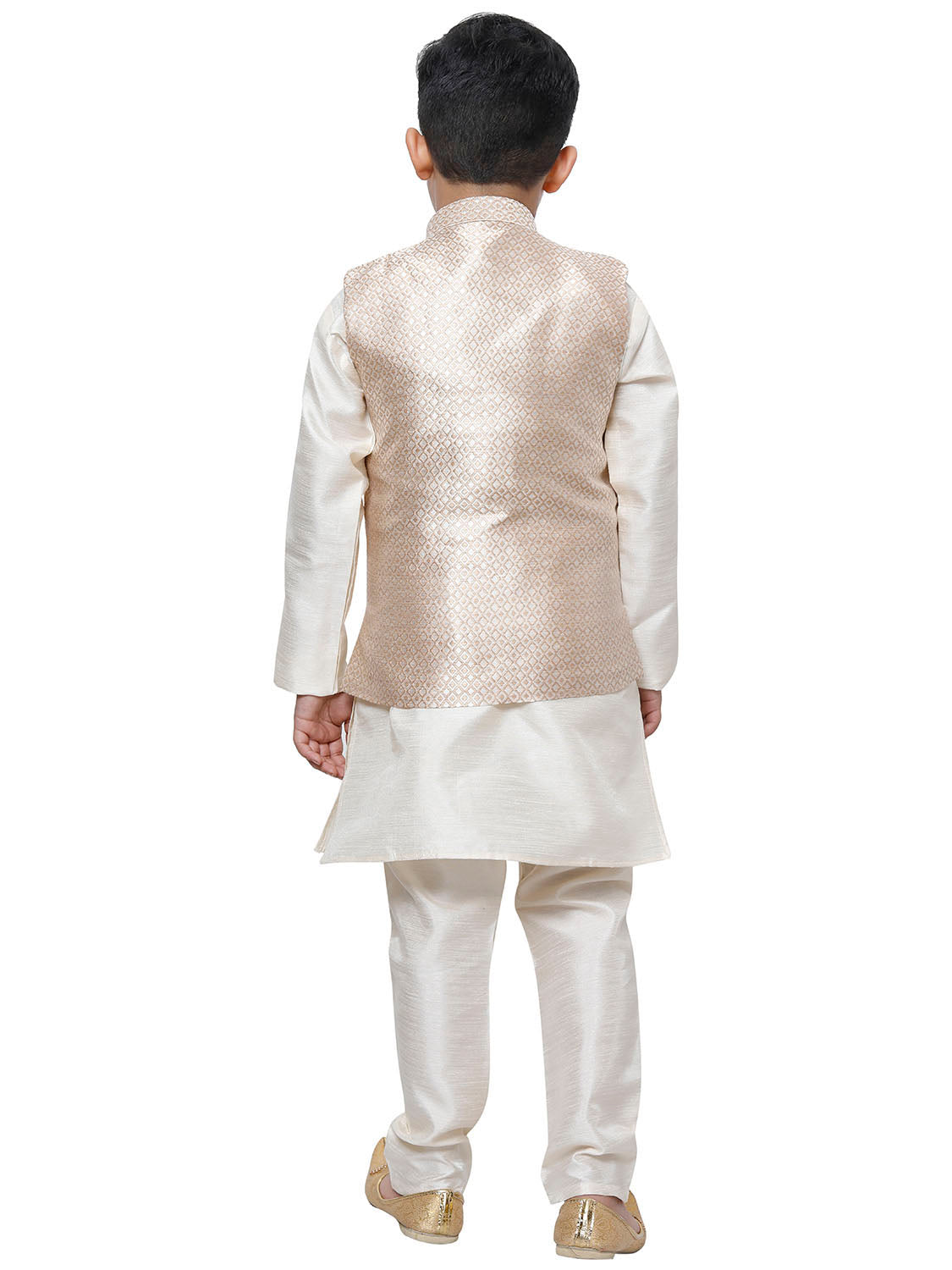 Pro Ethic Kurta Pajama For Boys With Waist Coat Silk Floral Pattern Cream (S-214)