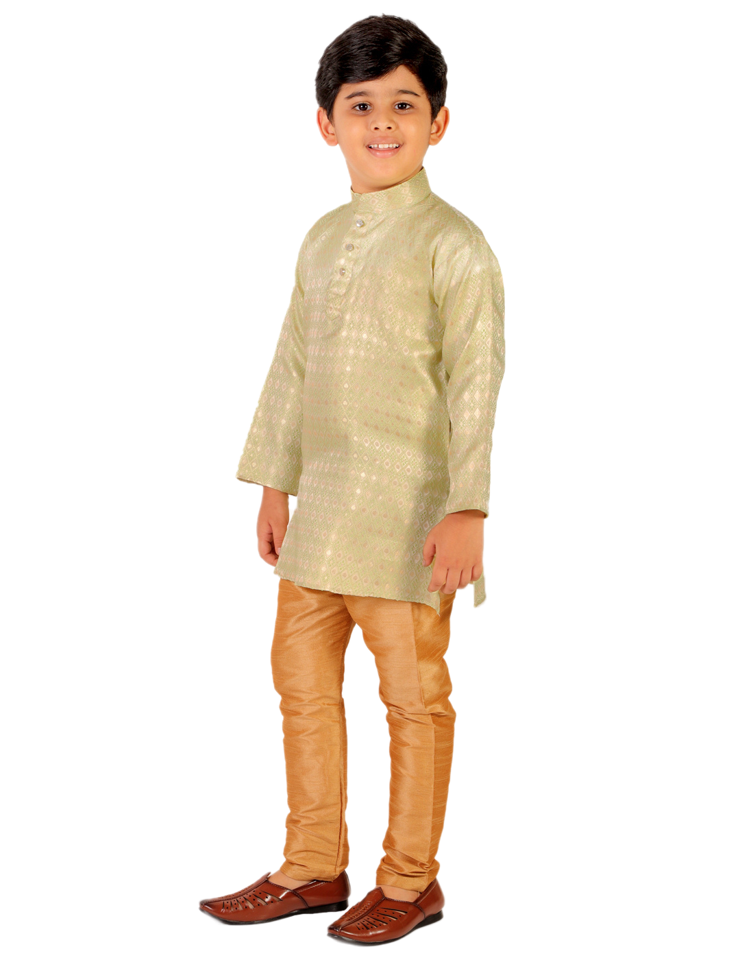 Pro Ethic Boys Kurta Pajama Set Silk Emblished Design Green (S-170)