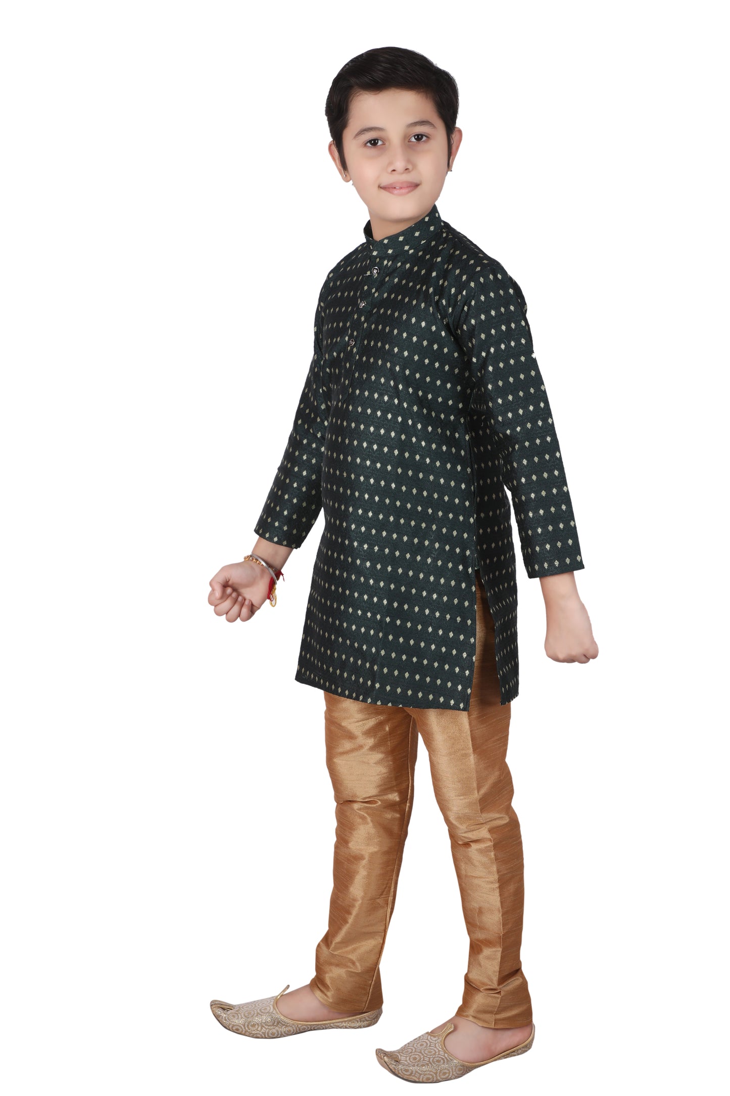 Pro Ethic Kids Kurta Pajama Set Silk Dark Green s-146