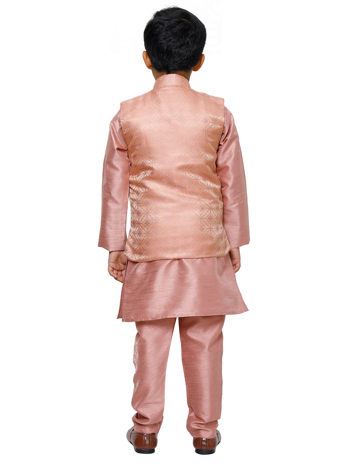 Pro Ethic Kurta Pajama For Boys With Waist Coat Silk Floral Pattern Pink (S-211)