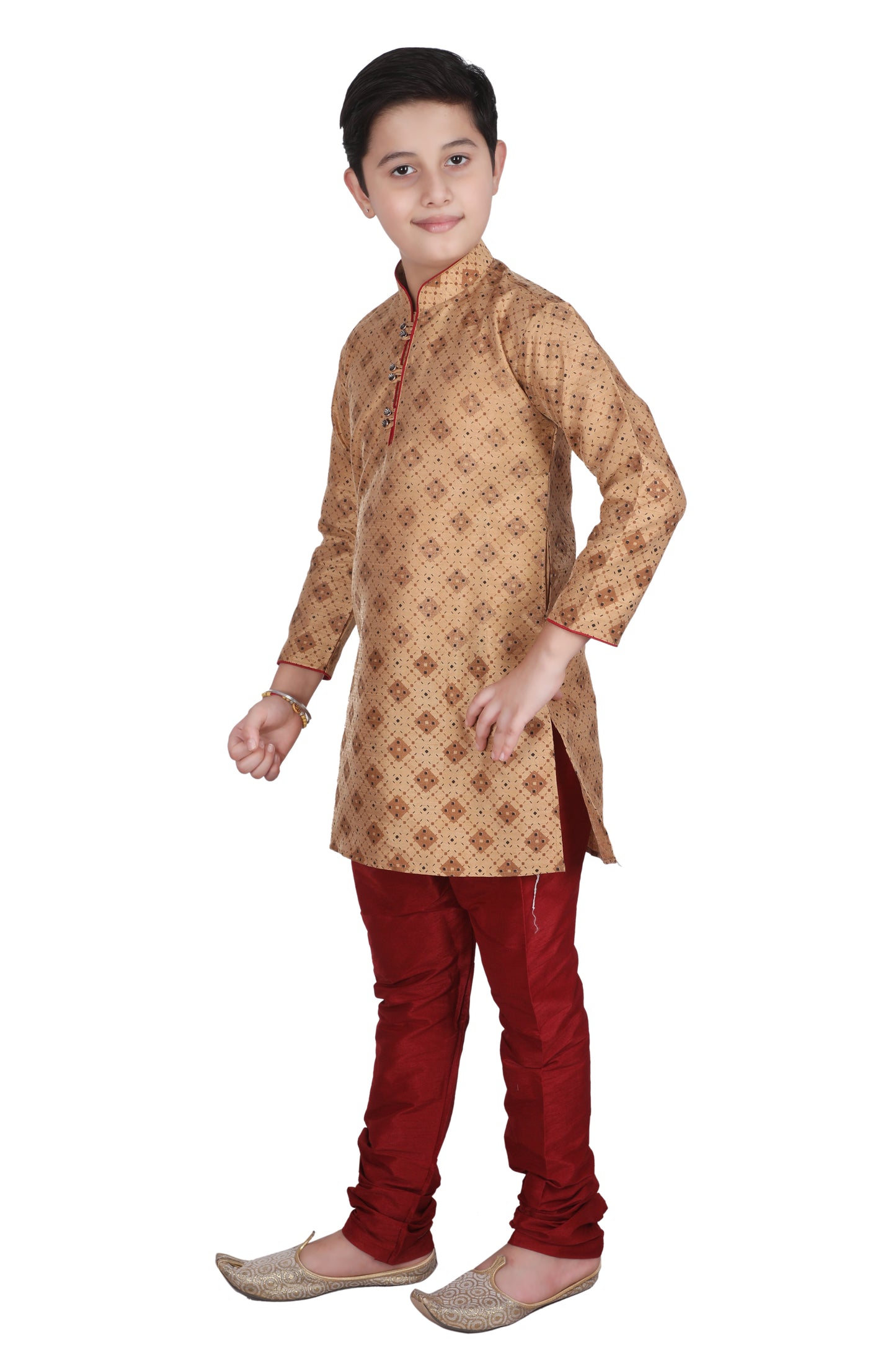 Pro Ethic Kids Kurta Pajama Set Silk Brown s-149