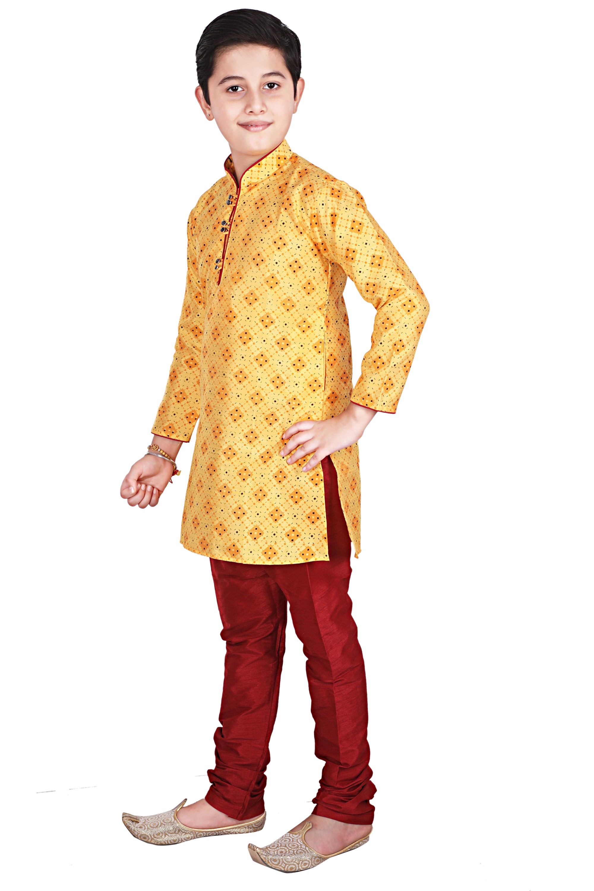 Pro Ethic Kids Kurta Pajama Set Silk Yellow s-149