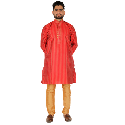 Pro Ethic Men's Silk Kurta Pajama | Mandarin Collar | Maroon (A-109)