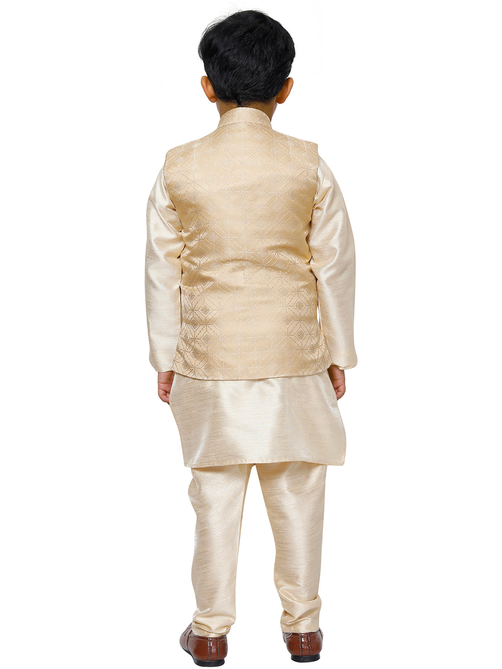 Pro Ethic Kurta Pajama For Boys With Waist Coat Silk Floral Pattern Gold (S-211)