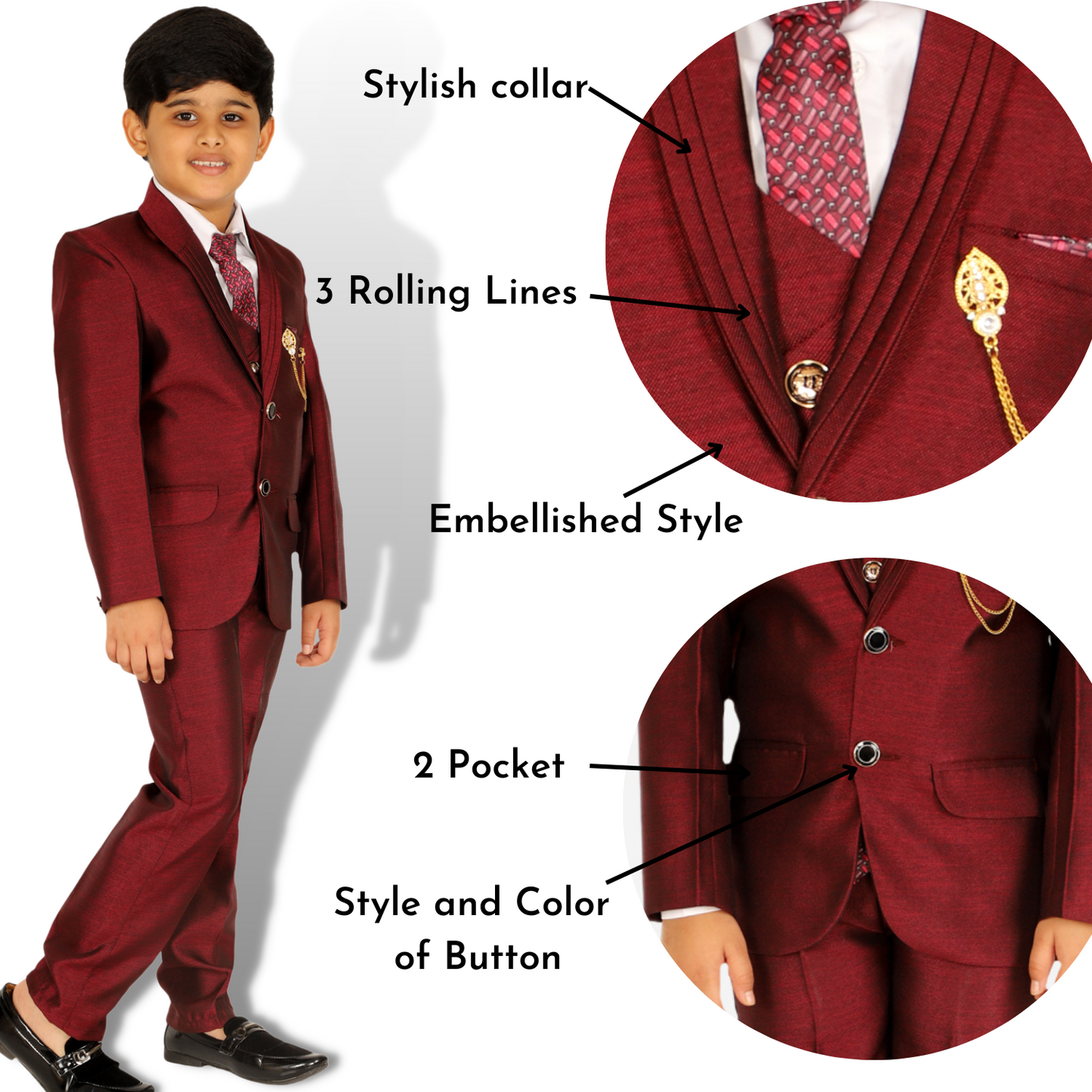 Pro Ethic Five Piece Suit For Boys Maroon T-126