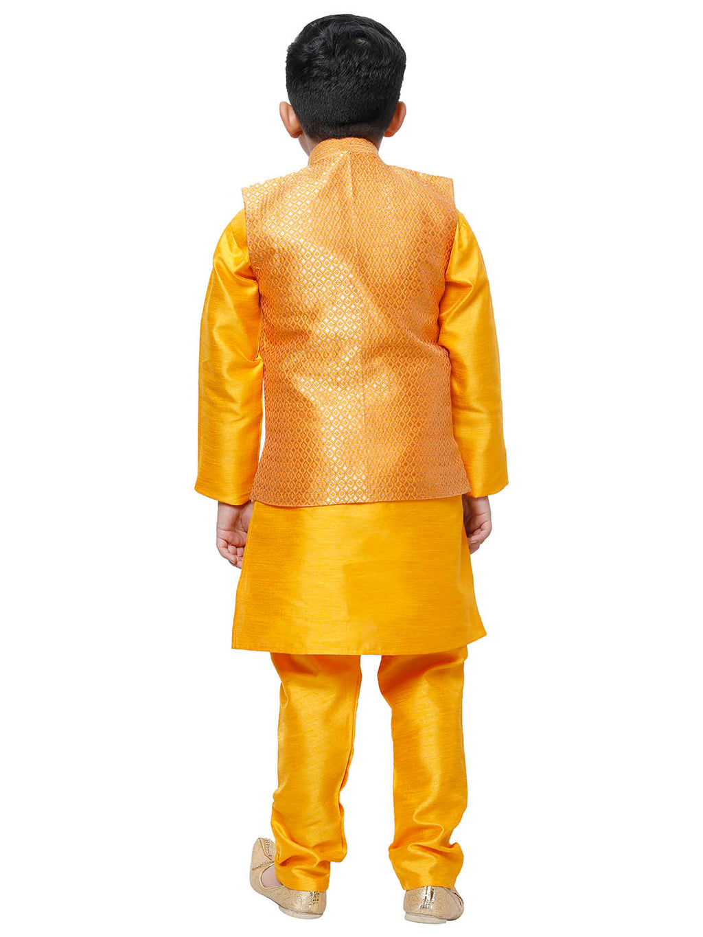Pro Ethic Kurta Pajama For Boys With Waist Coat Silk Floral Pattern Orange (S-214)