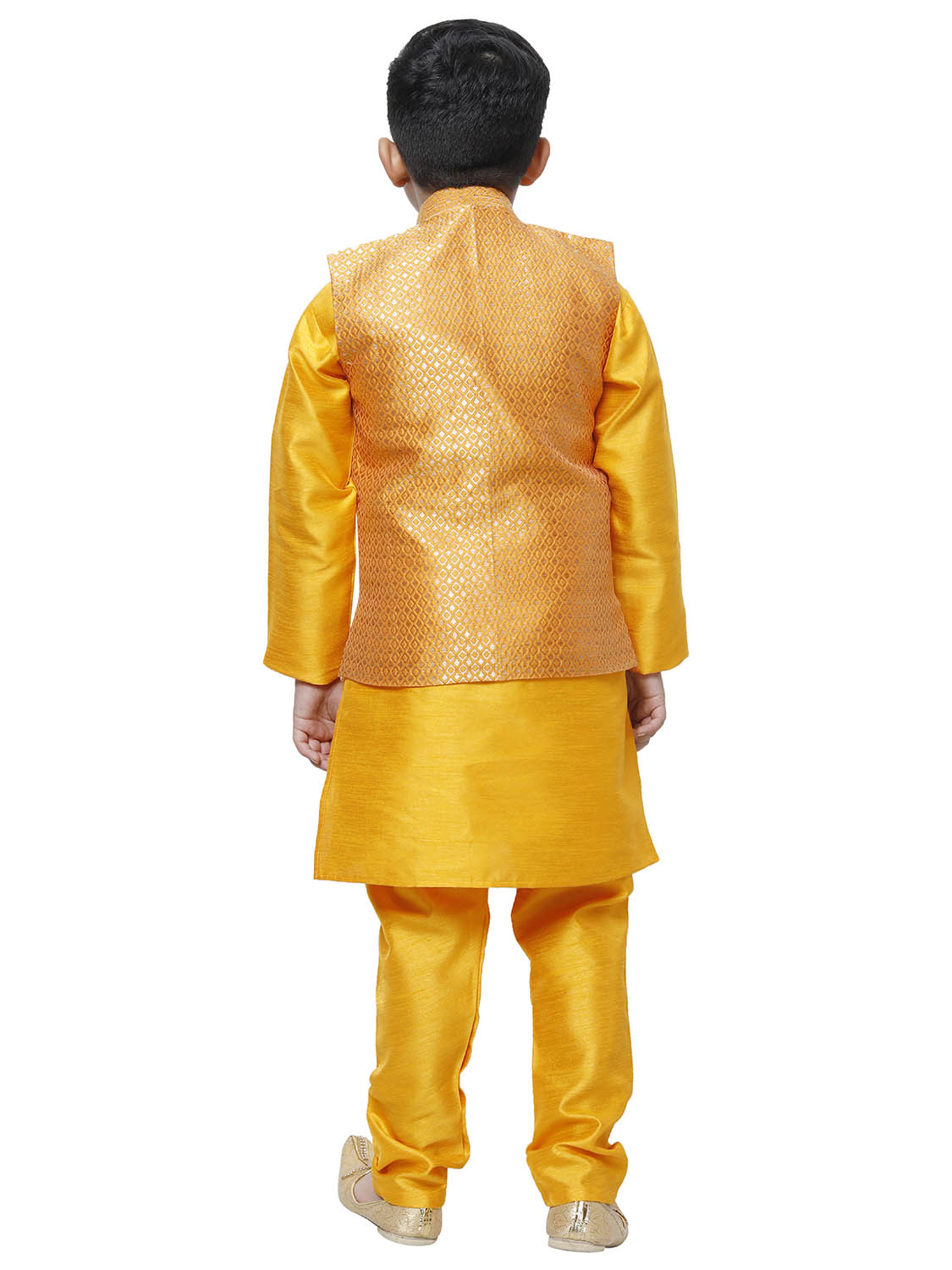 Pro Ethic Kurta Pajama For Boys With Waist Coat Silk Floral Pattern Orange (S-214)