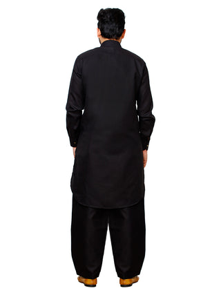 Pro Ethic Men's Pathani Kurta pajama set - Printed | Cotton | Black | (A-116)