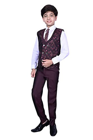 Pro Ethic Three Piece Suit For Boys Cotton Maroon Floral Print T-117